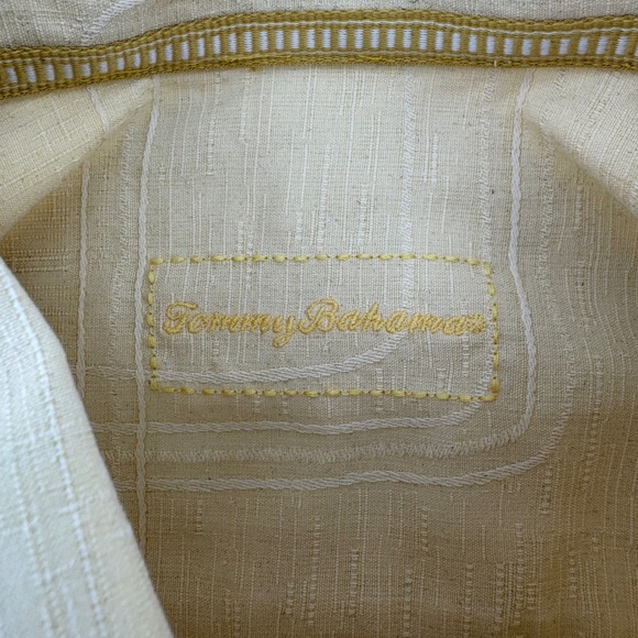 Tommy Bahama Button Down Mens L Beige 100% Silk Geometric Jacquard Short Sleeve - Picture 4 of 8